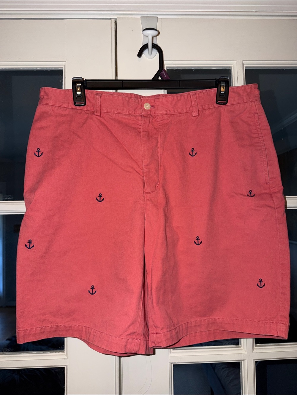 Vineyard Vines Coral Shorts with Navy Anchor Embroidery